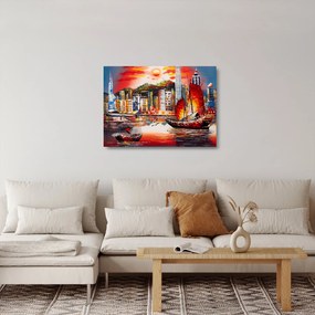 Kép - Victoria Harbour, Hong Kong, olajfestmény (üvegen) (70x50 cm)