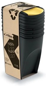 Hulladékválogató kosár Sortibox 35 l, 4 db, fekete