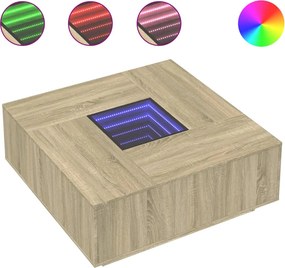 vidaXL tölgy színű végtelen hatású LED-es dohányzóasztal 100x100x40 cm