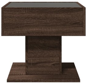 barna tölgy szerelt fa dohányzóasztal LED-del 50 x 50 x 45 cm