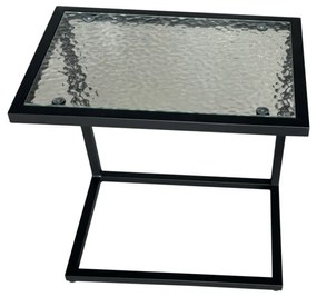 Kerti asztalka, fekete acél/edzett üveg, SELKO