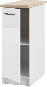 Konyhaszekrény Álló Alsó Fehér Akril Asztallappal Fényes Keskeny 30x86 CM