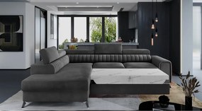 Sötétszürke bársony kinyitható-tárolóhelyes sarokkanapé (bal oldali-L alakú) Laurence – ELTAP