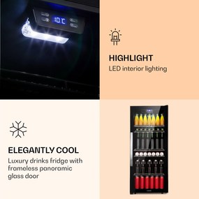 Klarstein Beersafe 7XL, hűtőszekrény, 242 liter, 5 polc, panoráma üvegajtó, rozsdamentes acél