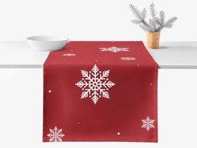 Goldea pamut asztali futó - hópelyhek piros alapon 35x140 cm