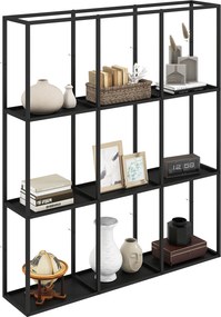 HOMCOM ipari 9 rekeszes fali polc — moduláris fém kiállítópolc gyűjteményekhez és lakberendezéshez, fekete | Aosom