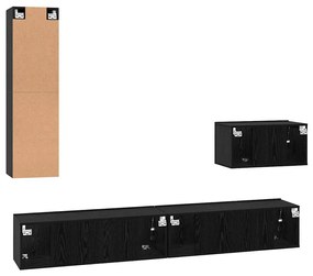 Fali TV Szekrény 4 pcs Musta tammi 200 x 30 x 30 cm Műanyag Fa