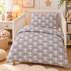 Fehér játék mackók gyerek pamut ágyneműhuzat TiaHome - 1x Párna 90x70cm, 1x Paplan 140x200cm