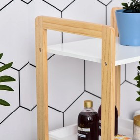 HOMCOM Bambusz Fürdőszobai Polc Állvány 3 Kosárral + 2 Polccal, mérete: 32L x 30W x 130H cm Bézs Fehér | Aosom
