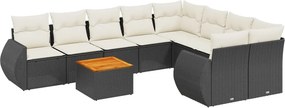 vidaXL 9 részes fekete polyrattan kerti ülőgarnitúra párnákkal