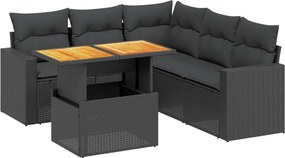 vidaXL 6 részes fekete polyrattan kerti ülőgarnitúra párnákkal