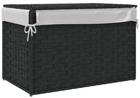 fekete polyrattan szennyeskosár fedéllel 55,5 x 35 x 34 cm