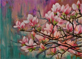 Kép - olajfestmény, virágzó Sakura (üvegen) (70x50 cm)