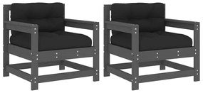 vidaXL 2 db szürke tömör fenyőfa kerti szék párnákkal