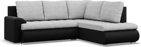 Tokio sarokkanapé, L alakú háttámlával, 2 ágyneműtartóval, fonott + műbőr, jobboldali, szürke - fekete