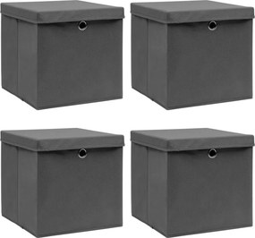 vidaXL 4 db szürke szövet tárolódoboz fedéllel 32 x 32 x 32 cm