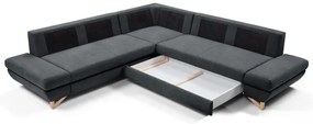 Kihúzható, kárpitozott L-alakú sarokülőgarnitúra praktikus tárolóhellyel AVESTA, antracit