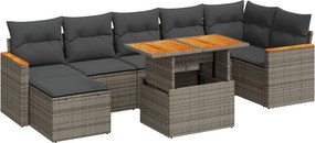 vidaXL 8 részes szürke polyrattan akácfa kerti ülőgarnitúra párnákkal
