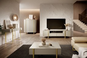 Verica 200 cm-es TV-szekrény nyitott polccal - kasmír / arany lábak