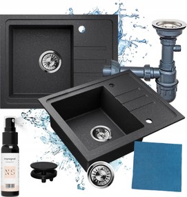 Gránit mosogató egymedencés konyhai mosogató fekete szifon Luca 1.0s