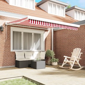 Automatikus Behúzható Napellenző Piros és Fehér Csíkkal 350x250 cm