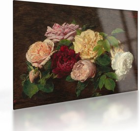 Üveg kép - Henri Fantin-Latour, Roses de Nice on a Table, reprodukciók (70x50 cm)