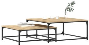 3 db sonoma színű szerelt fa egymásba tolható dohányzóasztal