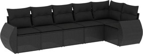 vidaXL 6 részes fekete polyrattan kerti ülőgarnitúra párnákkal