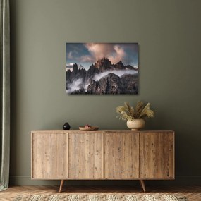 Kép - A ködben rejtett olasz dolomitok (üvegen) (70x50 cm)