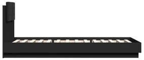 fekete ágykeret fejtámlával és LED-világítással 100 x 200 cm