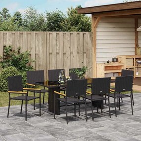 Kert étkező szett 9 pcs Fekete 190 x 80 x 75 cm polirattan