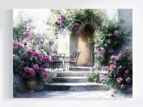 Vászonkép Canvas Ház Terasz Kert Lépcső Virágok Rózsák Nyár 100x75