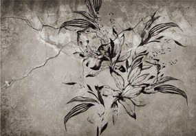 Tapéta Virágok Vintage Fekete-Fehér Textúrák Grafika falra 200x140 +ragasztó