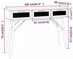 barna tömör fenyő és természetes rattan kisasztal 105x30x75 cm