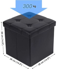 Összecsukható puff, tároló pad, fekete, 38x38x38 cm