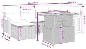 vidaXL 7 részes fekete polyrattan kerti ülőgarnitúra párnával