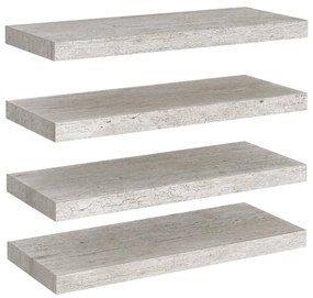 4 db betonszürke MDF lebegő fali polc 60 x 23,5 x 3,8 cm