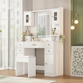 Fésülködőasztal Állítható Led lámpa Elektromos aljzat tükörrel 6 fiók 4ajtós