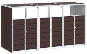 barna acél kerekes szemetes tároló 3 szemeteskukához 216 x 81 x 115 cm