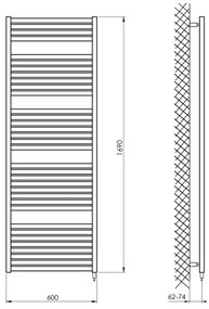 Aqualine - Fürdőszobai elektromos radiátor TONDI-E 800W/230V 169 cm matt fekete