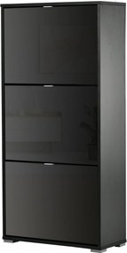 HOMCOM Cipőszekrény - Cipőtartó 3 Hajtható Ajtóval, 3 Fakkal - Fényes Fekete, 60L x 26W x 124H cm | Aosom