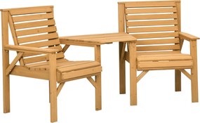 Outsunny 3 részes időjárásálló fenyő bistro szett – lamellás kialakítás, napernyőnyílással, barna | Aosom