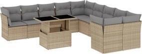 vidaXL 11 részes bézs polyrattan kerti ülőgarnitúra párnákkal