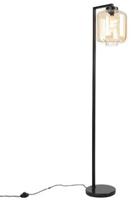 Design állólámpa fekete borostyánüveggel - Qara Down