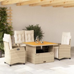 4 részes bézs polyrattan kerti étkezőgarnitúra párnákkal