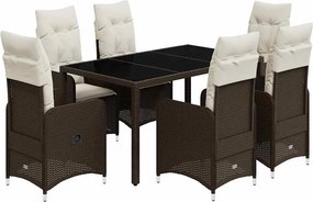 vidaXL 7 részes barna polyrattan kerti bisztrógarnitúra párnákkal