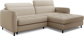 Bézs bársony kinyitható-tárolóhelyes sarokkanapé (jobb oldali-heverő résszel) Gomsi – ELTAP