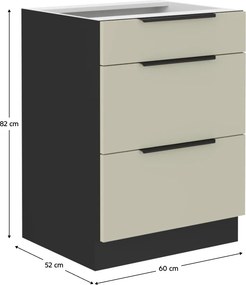 Alsó szekrény, kasmír/fekete, ARAKA 60 D 3S BB