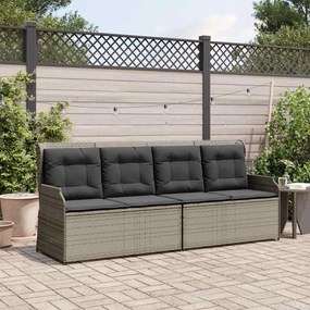 Szürke polyrattan dönthető kerti pad párnával