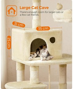 Macskafa, stabil macska torony, 143 cm, bézs | FEANDREA